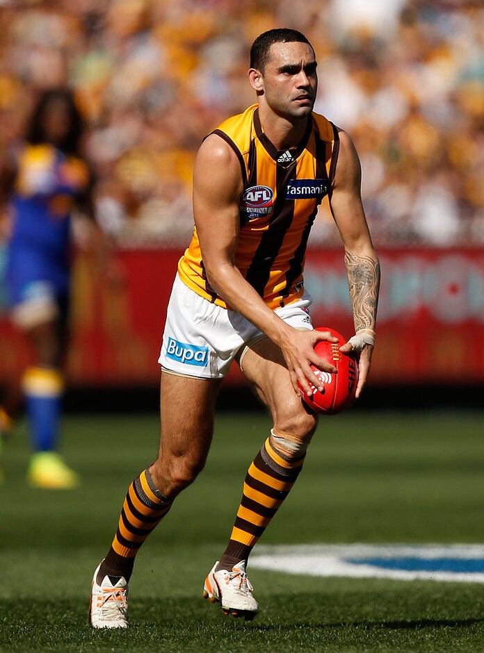 2015 Toyota AFL Grand Final - Hawthorn v West Coast MELBOURNE, AUSTRALIA - OCTOBER 3: Shaun Burgoyne of the Hawks in action during the 2015 Toyota AFL Grand Final match between the Hawthorn Hawks and the West Coast Eagles at the Melbourne Cricket Ground, Melbourne, Australia on October 3, 2015. (Photo by Michael Willson/AFL Media)